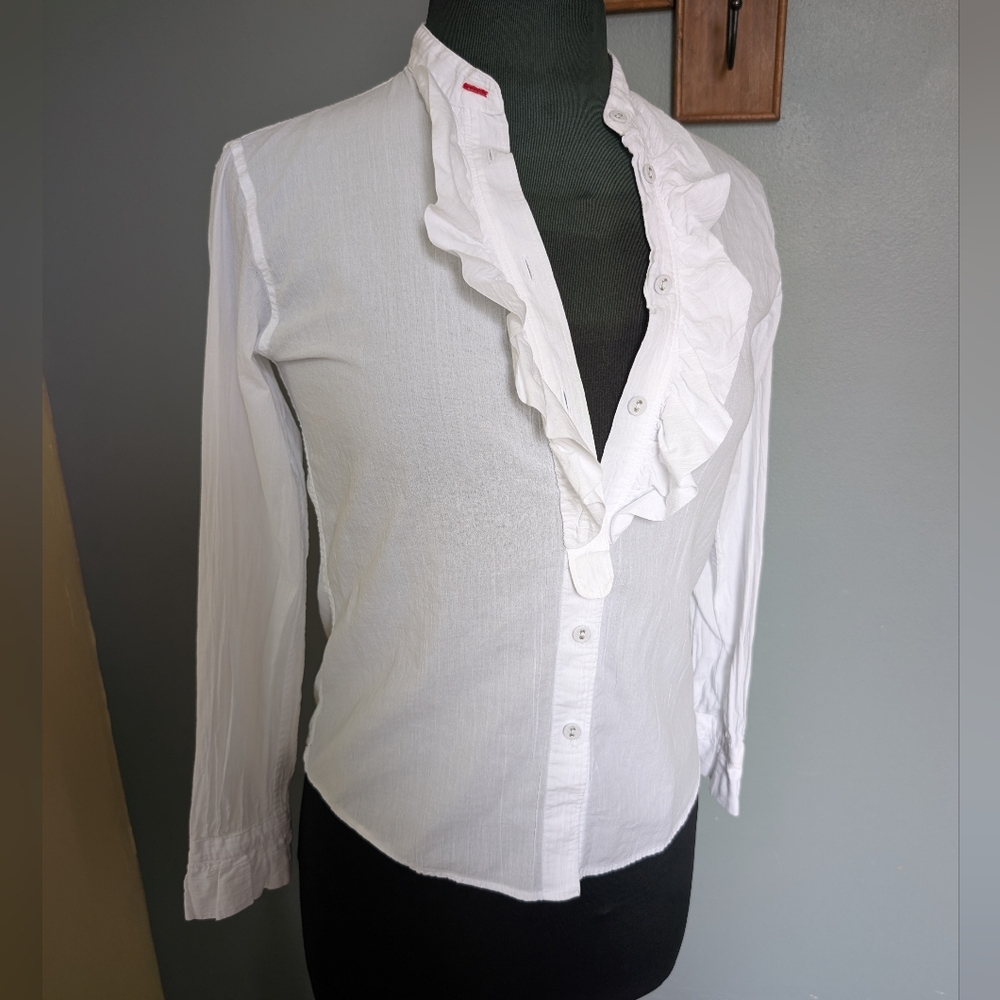 Ines de La Fressange for Uniqlo White Ruffle Blouse